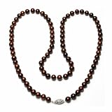 Sterling Silver Dyed Chocolate Freshwater Cultured Pearl A Grade  6.5-7mm Necklace, 24