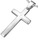 Silver Stainless Steel Spanish The Lords Prayer Cross Pendant (Chain NOT Included) 3.75cm x 2cm - Supplied in Gift Pouch