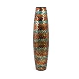 Glass Tile Mosaic Tall Vase Teal Amber Bronze Home Decor