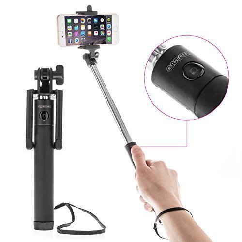 Caseflex Ultra Compact Bluetooth Selfie Stick - Extendable Action Monopod [18cm - 80cm] With Built In Wireless Shutter Button & Micro USB Charging For iPhone, Samsung, Sony, HTC & More - Black