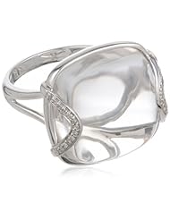 Sterling Silver White Quartz and Diamond Cushion Cut Ring, Size 7