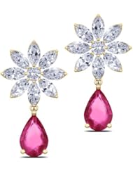 Diamond (0.48 Ct, IJ-SI), 18 Kt Yellow Gold Nakshatra Ruby Earrings