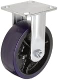 RWM Casters 65 6″ Diameter Urethane on Iron Wheel Kingpinless Heavy Duty Rigid Plate Caster with Straight Roller Bearing, 4-1/2″ Length x 4″ Width Plate, 1230 lbs Capacity Range