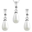 Sterling Silver Cubic Zirconia Drop Faux Pearl Set