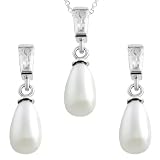 Tressa Sterling Silver Cubic Zirconia Drop Faux Pearl Set