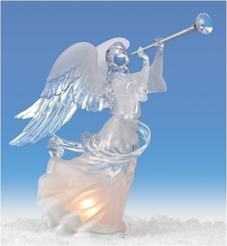 12 Icy Crystal Lighted Iridescent Frosted Christmas Angel Figure with Horn 12 Icy Crystal Lighted Iridescent Frosted Christmas Angel Figure with Horn
