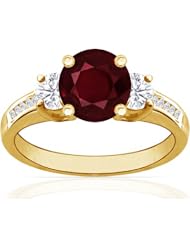 18K Yellow Gold Round Cut Ruby Ring With Sidestones