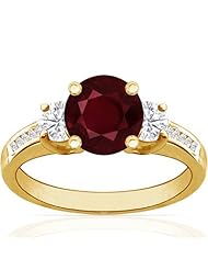 14K Yellow Gold Round Cut Ruby Ring With Sidestones