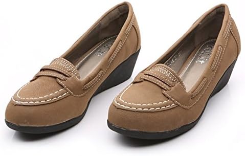 Woman's Taupe Low Wedge Flat Loafer Comfy Shoes Size 6-8
