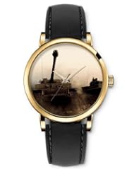 SPRAWL Aanalog Fashion Series Gold Ladies Watches of Genuine Black Leather Strap,Unique Wrist Watch for Women Girls Designed with Battle tanks