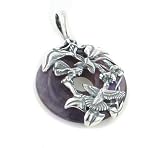 Sterling Silver Amethyst Fairy and Hummingbird Pendant