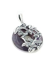 Sterling Silver Amethyst Fairy and Hummingbird Pendant