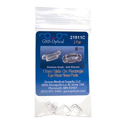 GMS Optical® Premium Grade Soft Silicone - Rectangle Shaped Nose Pads (Slide/Push-In) 11MM (2 pair, Rectangle - Clear (10.4MM X 6MM))
