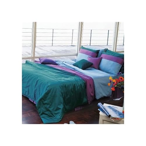 Solid Turquoise & Purple Duvet Cover Set 1100tc King