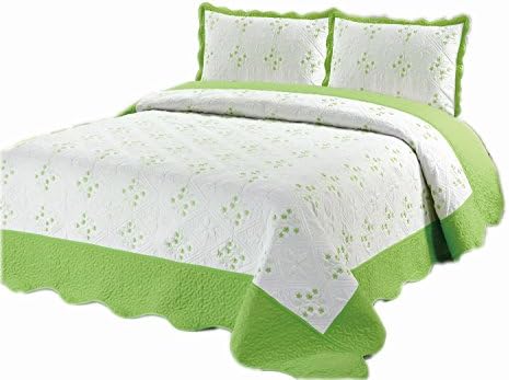 Infinite Fashion Reversible Embroidery Quilt Set, King, Green, 3 Piece