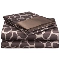 Royal Opulance Satin Queen Sheet Set, Giraffe, Brown/Ivory