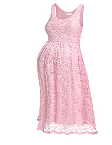 HOTOUCH Women Maternity Sleeveless Empire Waist Knee Length Crochet Lace Dress