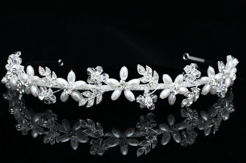 Handmade Pearl Flower Crystal Leaf Headband Tiara