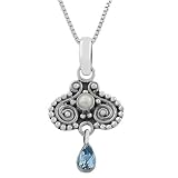 Freshwater Pearl, Blue Topaz Sterling Silver Celtic Pendant With 18