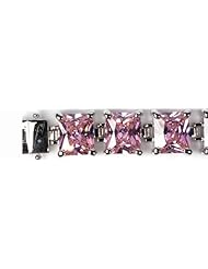 7.5" 16MM LARGE SQUARE PINK CZ BIRTHSTONE TENNIS BRACELET .925 Sterling Silver