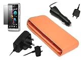 iTALKonline QUAD Pack ORANGE Clip On Phone Holder Case/Cover/Skin, LCD Screen/Scratch Protector, In Car Charger, 3 Pin UK Mains Charger For Sony Ericsson Satio