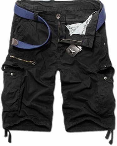 Vska Men's Fashion Rock Multi-Pocket Cargo Shorts Casual Pants 34 Black