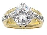 14K Gold Plated CZ Solitaire with Pave Sides Ring
