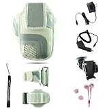 White Adjustable Deluxe Sportband / Workout Armband with Adaptable Neck Str ....