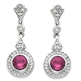 14K White Gold Rhodolite Garnet and Diamond Earrings
