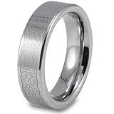 Flat Polished Tungsten Carbide Ring with Intricate Laser Design (6.0mm) - Sizes 6 - 13