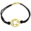 Goldfill Smiley Face with Colorless Pave Set Cubic Zirconia Hypoallergenic Black Rope Bracelet