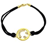 Tressa Goldfill Smiley Face with Colorless Pave Set Cubic Zirconia Hypoallergenic Black Rope Bracelet