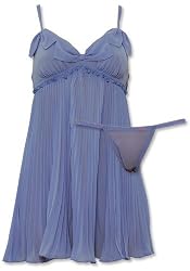 Betsey Johnson Pleated Chiffon Periwinkle Chemise and Thong - Final Sale!