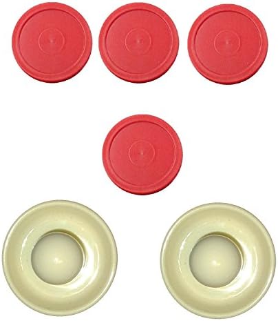 2 Almond Table Hockey Pushers w/ 4 Small Red Air Pucks