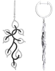 14K White Gold 1.36ct Leaves on the Vines Black & White Diamond Dangle Earrings