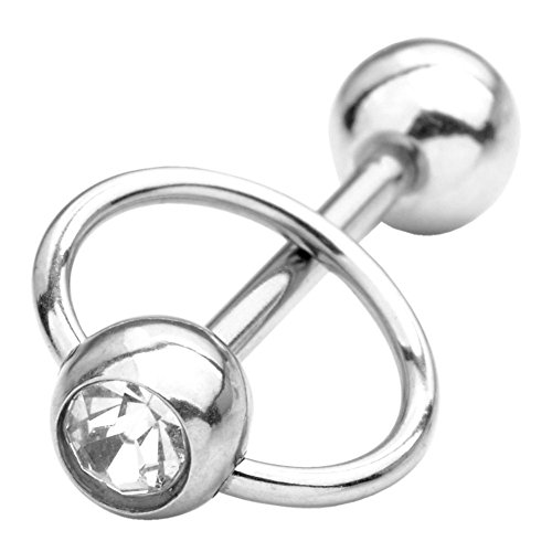 CA 8 Colors Piercing Pair 14Ga Stainless Steel CZ Crystal Knocker Bead Tongue Ring Lip Ring (Clear White)