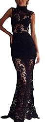 Turtleneck Sleeveless Natural   Waistline Floor Length Lace Party Dress 