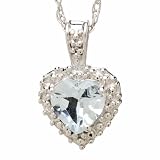 10k White Gold Heart Shaped Aquamarine and Diamond Pendant