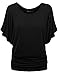 BMS Womens Short Sleeve Boat Neck Solid Shirring Dolman Drape Top Tee Shirt