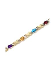 14K Yellow Gold Oval Multi and Diamond Bracelet by Jewelry Mountain