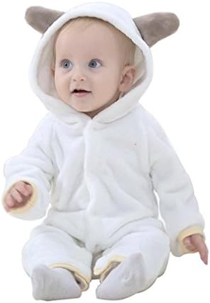 Mycloth IDGIRL Baby Girl Boy Bear Animal Style Flannel Romper Pajamas Jumpsuit (13-18months, White)