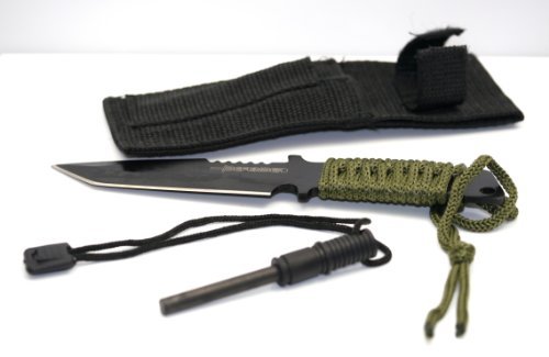 Mstechcorp Black Full Tang Tanto Survivor Hunting Knife w/ Fire Starter Sealed In Mstechcorp Packaging