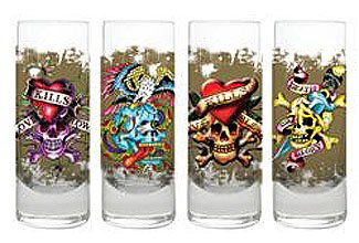 Don Ed Hardy Gold Skull Shooters Shot Glass Set