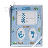 Baby's First Photo Frame with Handprint and Footprint (Blue)