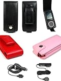 PCMICROSTORE Brand Microsoft Zune 4gb 8gb Premium Leather Flip Case with Rotating Belt Clip - Bundle with LCD Screen Shield Protector - Bundled with 12v Rapid Premium Car Charger and Home Travel Wall AC Adapter Charger - 5 Color Choices