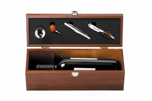 Outset B818 4-Piece Wine Set in Wood Box with Nameplate, Rosewood