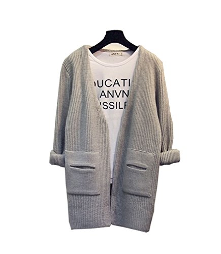 SAYM Women's Loose Pocket V-neck Sweater Cardigan Knit Top