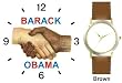 Black & White Handshake - Barack Obama - President Barack Obama Commemorative - WATCHBUDDY&reg; DELUXE TWO-TONE THEME WATCH - Arabic Numbers - Brown Leather Strap-Size-Children's Size-Small ( Boy's Size & Girl's Size )
