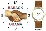 Black & White Handshake - Barack Obama - President Barack Obama Commemorative - WATCHBUDDY&reg; DELUXE TWO-TONE THEME WATCH - Arabic Numbers - Brown Leather Strap-Size-Children's Size-Small ( Boy's Size & Girl's Size )