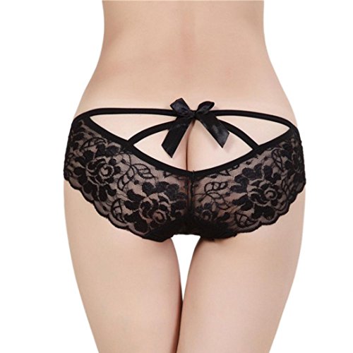 IUNEED Women Sexy Lingerie Panties Lace Bow V-string Underwear Thongs(Black)